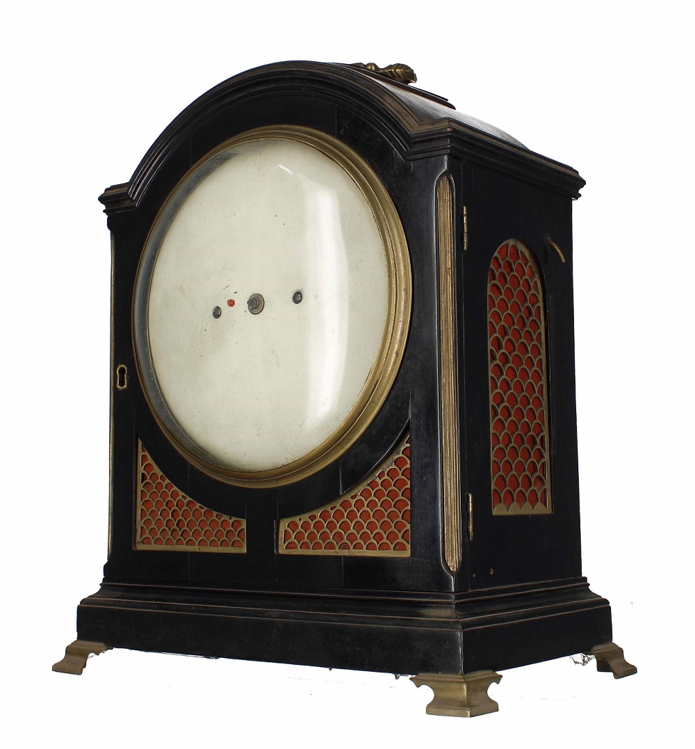 English ebonised double fusee bracket clock striking on a bell (missing), with locking pendulum, the - Image 2 of 3