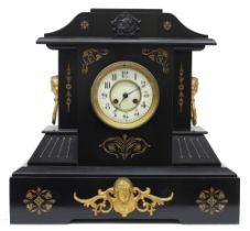 French black slate and gilt metal mounted two train mantel clock striking on a gong, the 4.75" cream