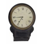 Ebonised single fusee 12" drop dial wall clock signed Beck, Cornhill, London, within a turned