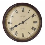 Mahogany double fusee 12" wall dial clock signed Hunt, Oxford, within a turned surround (no