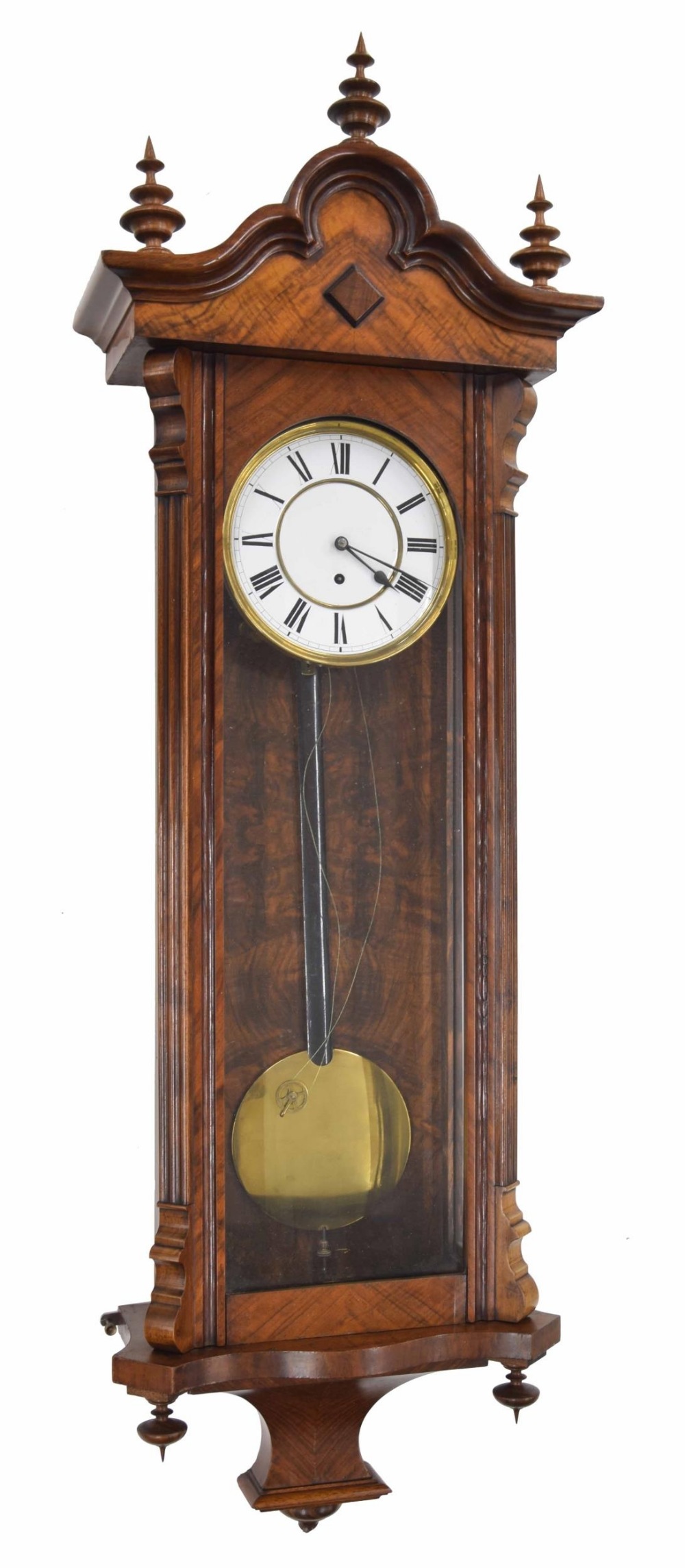 Good Lenzkirch walnut single weight Vienna regulator wall clock, the 7" white dial within a glazed