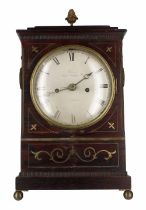 English rosewood double fusee mantel clock, the 6" silvered dial signed Purvis, North Audley St,