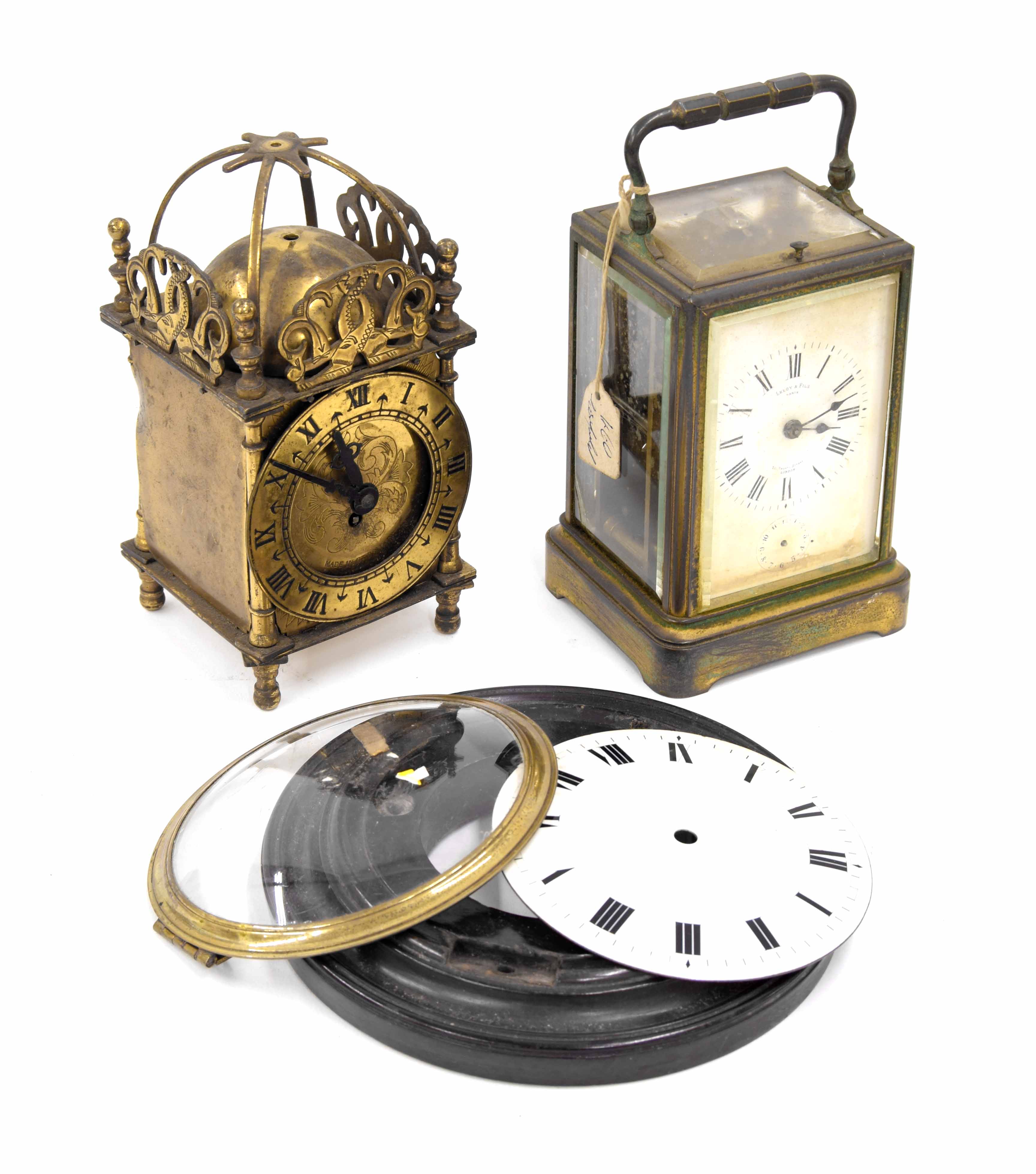 Two clocks in need of extensive restoration; French repeater carriage clock signed Lerory & Fi