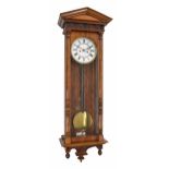 Good walnut Lenzkirch double weight Vienna regulator wall clock, the 7" white dial within a glazed