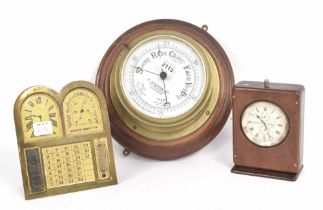 Brass bulkhead aneroid barometer, the 6" white dial signed A. Johannsen & Co, 149, Minories, London.