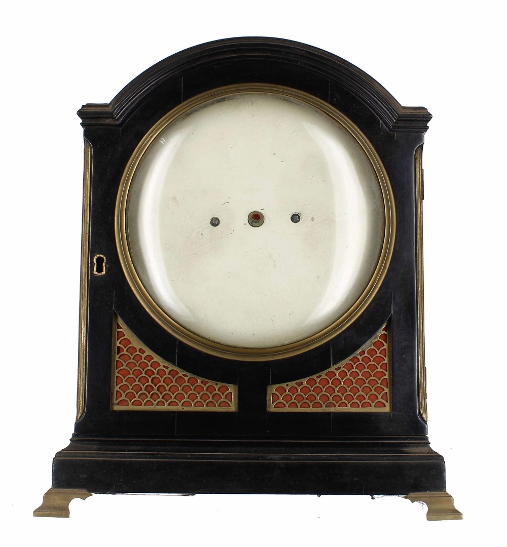 English ebonised double fusee bracket clock striking on a bell (missing), with locking pendulum, the