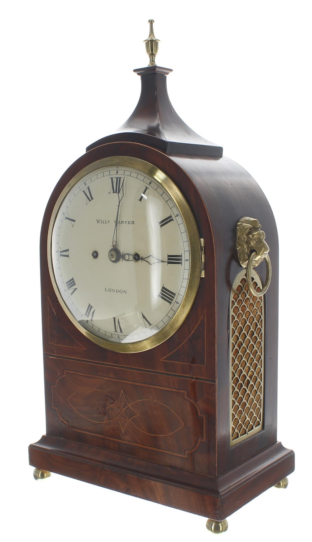 Good English mahogany and inlaid double fusee bracket clock, the 8" convex cream dial signed William - Bild 2 aus 3
