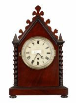 Unusual rosewood gothic mantel timepiece, the 4.5" cream dial signed Carter, Cornhill, London, the