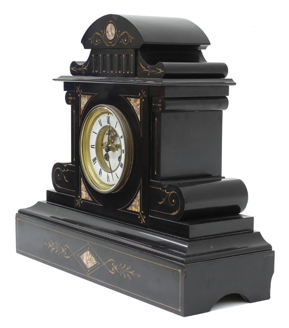 French black slate and pink coloured marble two train mantel clock, the S. Marti movement striking - Bild 2 aus 3