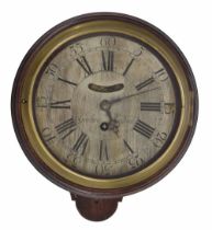 Small mahogany single fusee verge wall dial clock, the 7" silvered dial signed Graham, London with