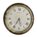 Good mahogany single fusee verge 14" wall  dial clock, the silvered dial signed John Field,