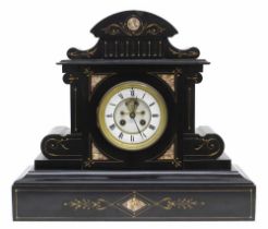 French black slate and pink coloured marble two train mantel clock, the S. Marti movement striking