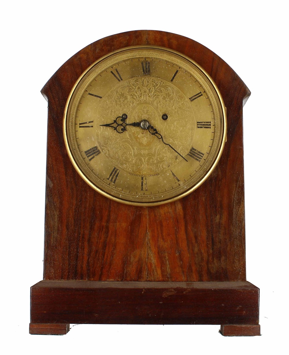 English walnut double fusee bracket clock, the 7.25" gilded chapter ring enclosing a foliate