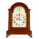 Walnut double fusee bracket clock, the 6.5" painted arched dial with strike/silent subsidiary dial