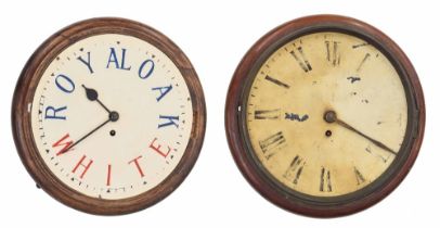 Two mahogany single fusee 12" wall dial clocks both in need of restoration (2)