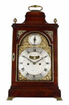 Good English mahogany double fusee original verge bracket clock, the 7" brass arched dial signed
