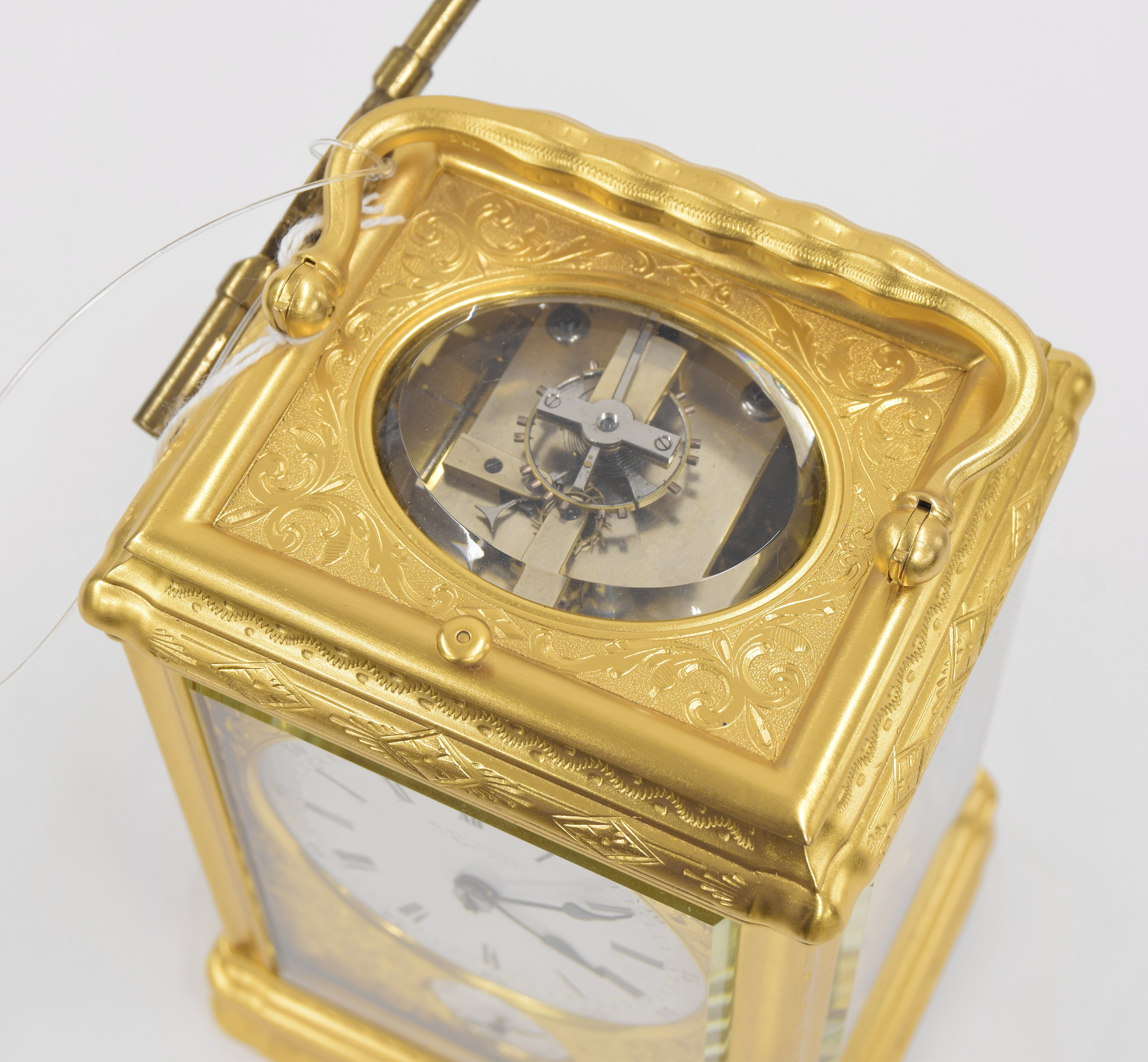 Fine Grande Sonnerie repeater carriage clock with alarm, the movement back plate stamped - Image 5 of 5