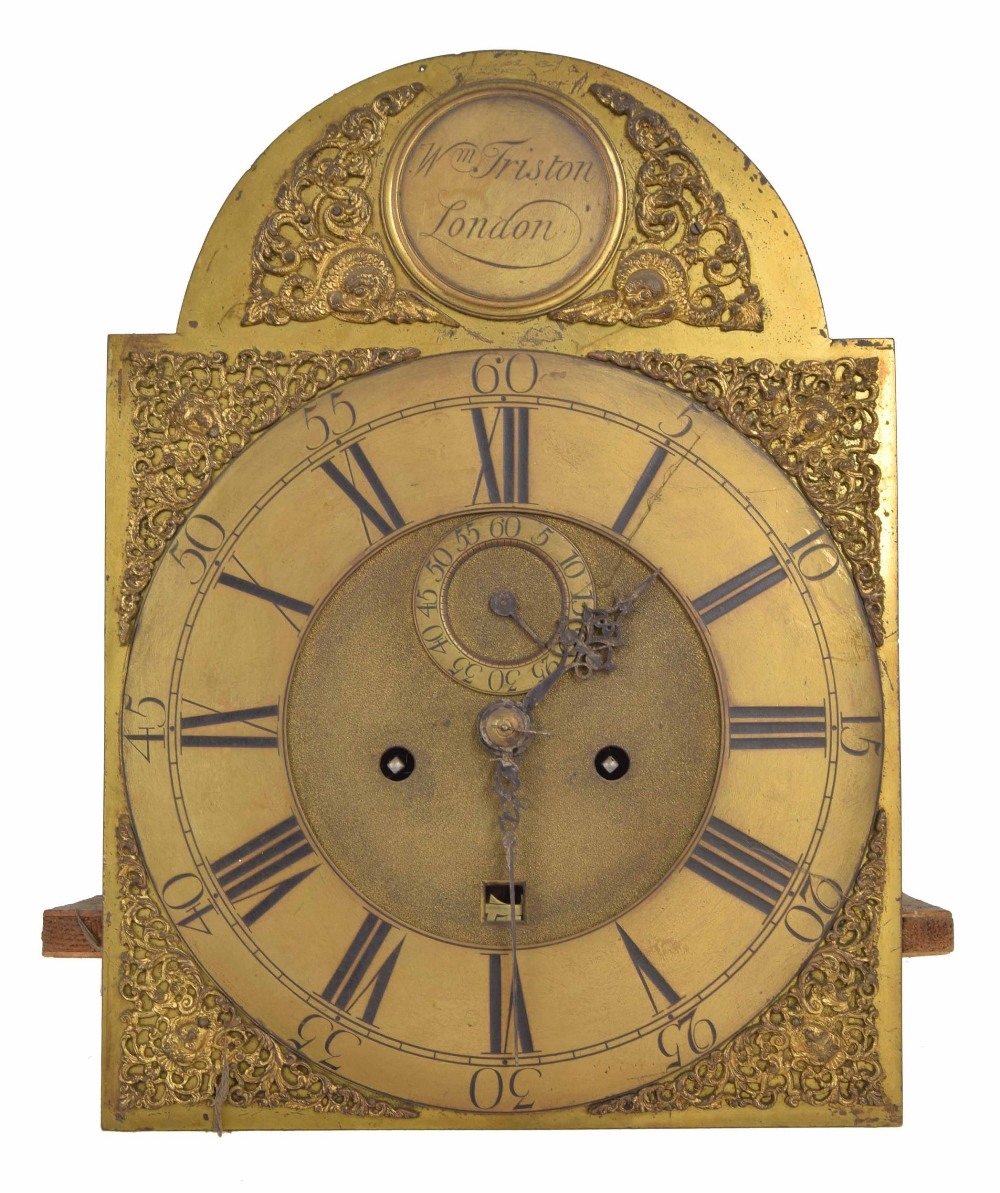English chinoiserie lacquered eight day longcase clock, the 12" brass arched dial signed William - Image 2 of 3