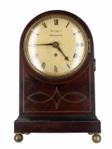 English mahogany single fusee mantel timepiece, the 6.5" cream dial signed Wisden, Brighton,