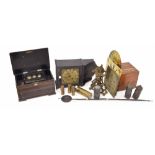 Old rosewood music box in need of complete restoration; also miscellaneous horological items