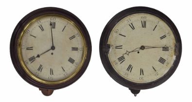 Early English mahogany single fusee verge 13" wall dial clock, within a turned surround (