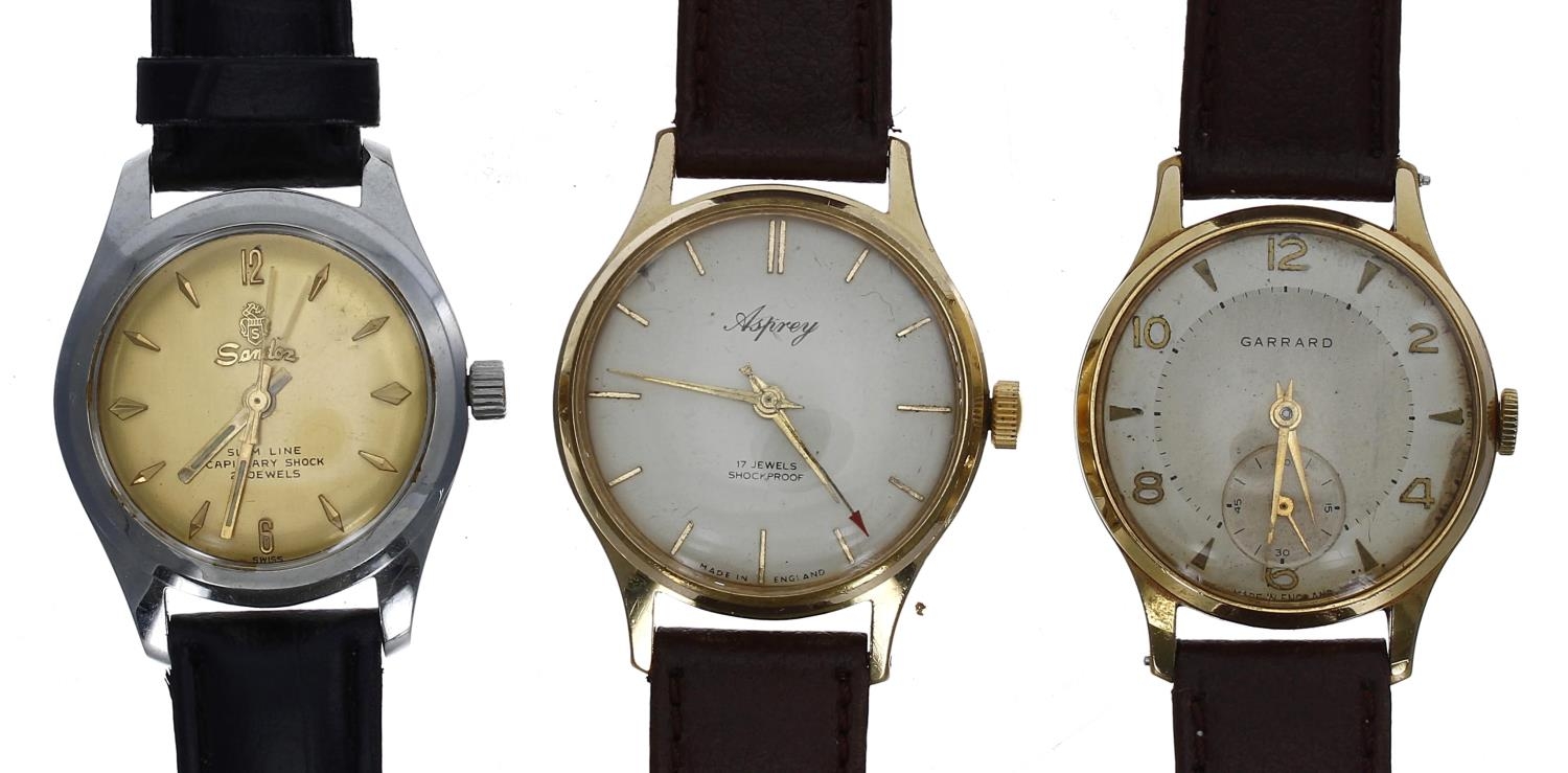 Three gentleman's wristwatches to include Smiths for Garrard, silvered dial signed Garrard, Smiths