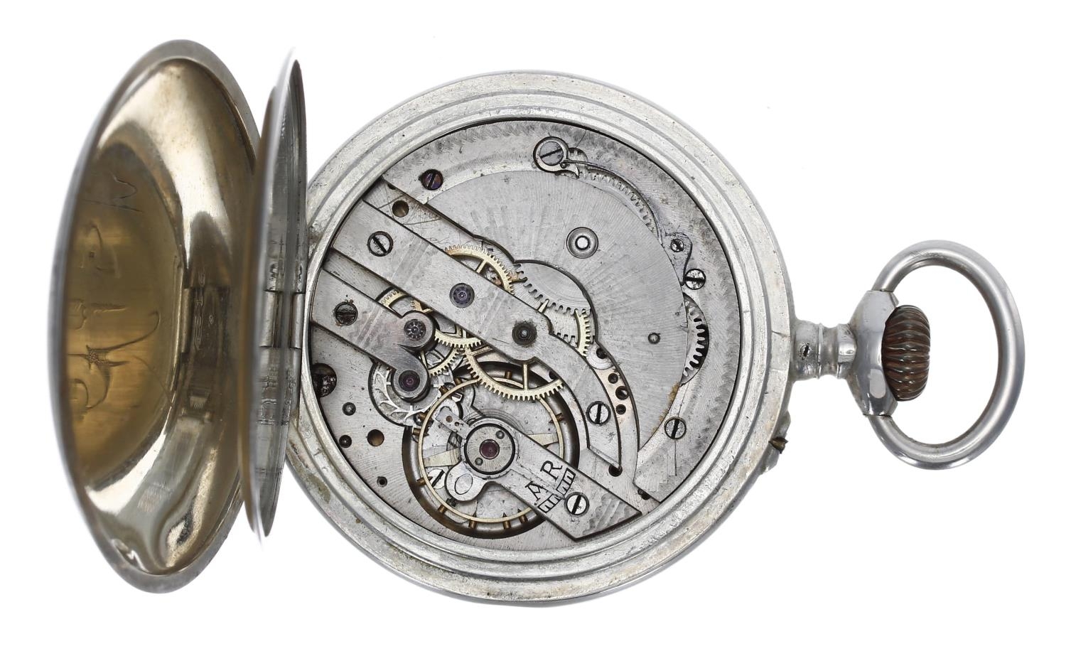White metal 'Jump Hour' pocket watch with 'Fly Back' minutes, bar lever movement with compensated - Image 3 of 5