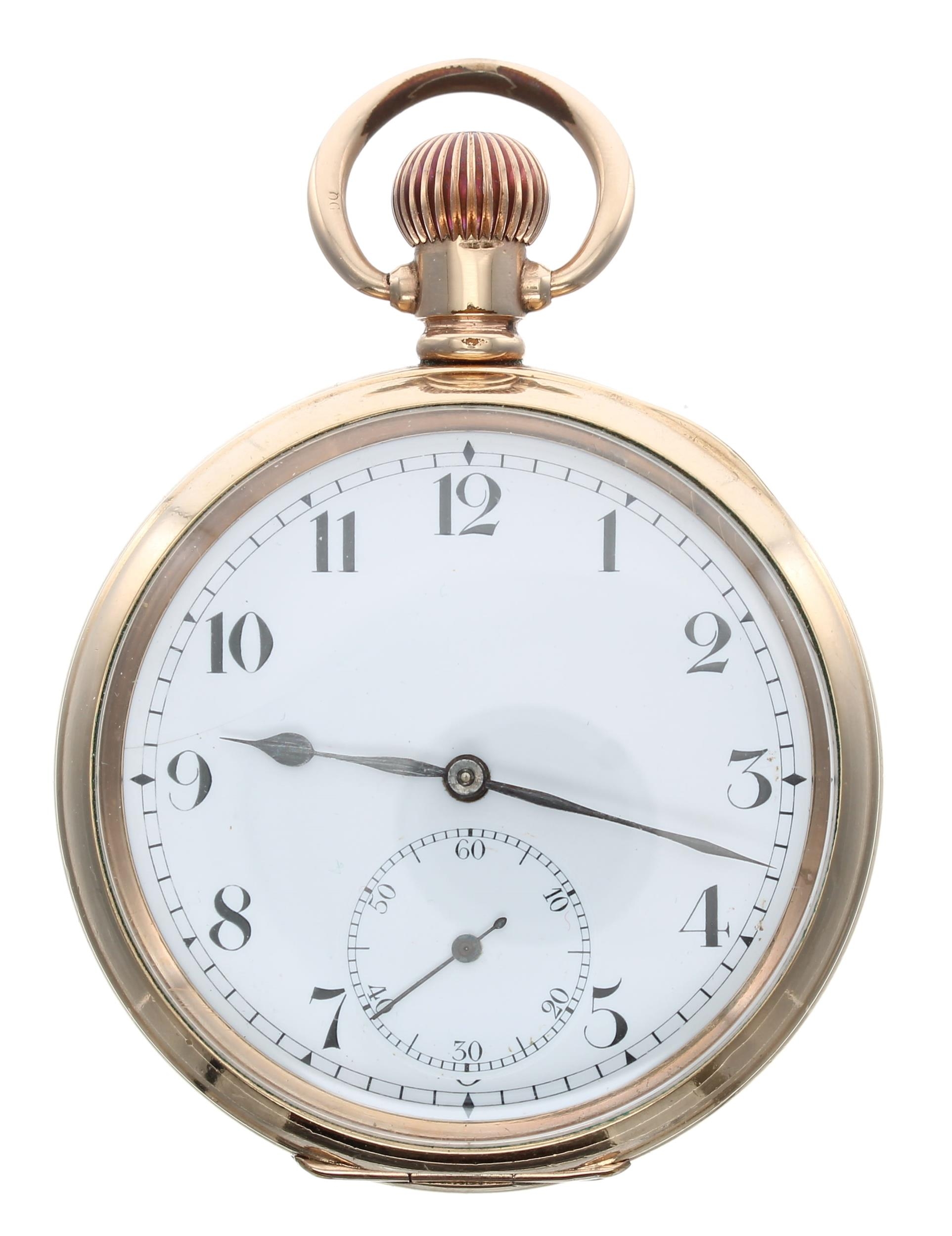 Gold plated lever pocket watch, 17 jewel adjusted movement, no. 141517, Arabic dial with minute