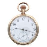 Gold plated lever pocket watch, 17 jewel adjusted movement, no. 141517, Arabic dial with minute