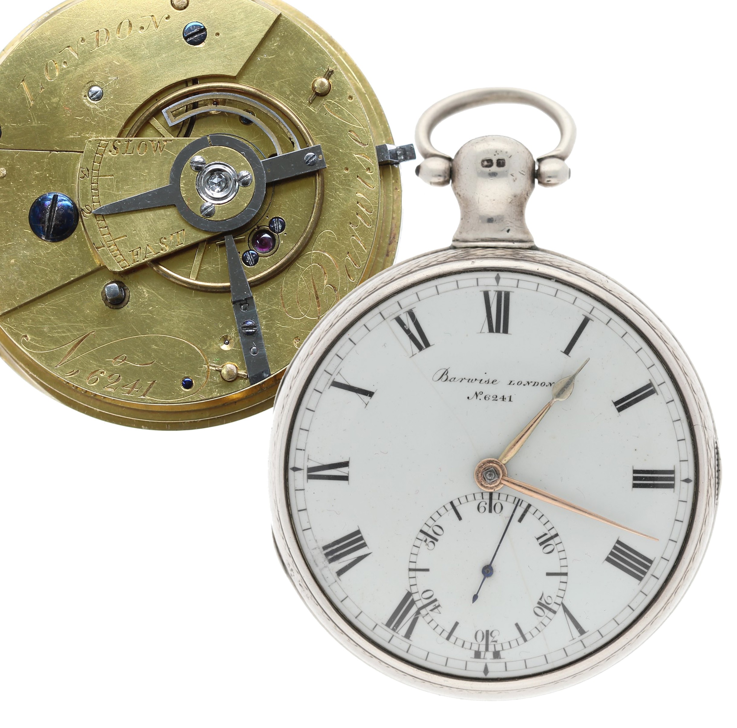 Barwise, London - early 19th century English silver duplex pocket watch, London 1814, signed fusee