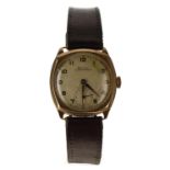 Rotary Super-Sports 9ct wire-lug cushion cased gentleman's wristwatch, Birmingham 1950, circular