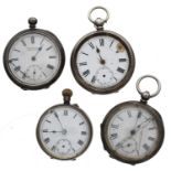 Four silver cylinder engine turned pocket watches for repair (4)
