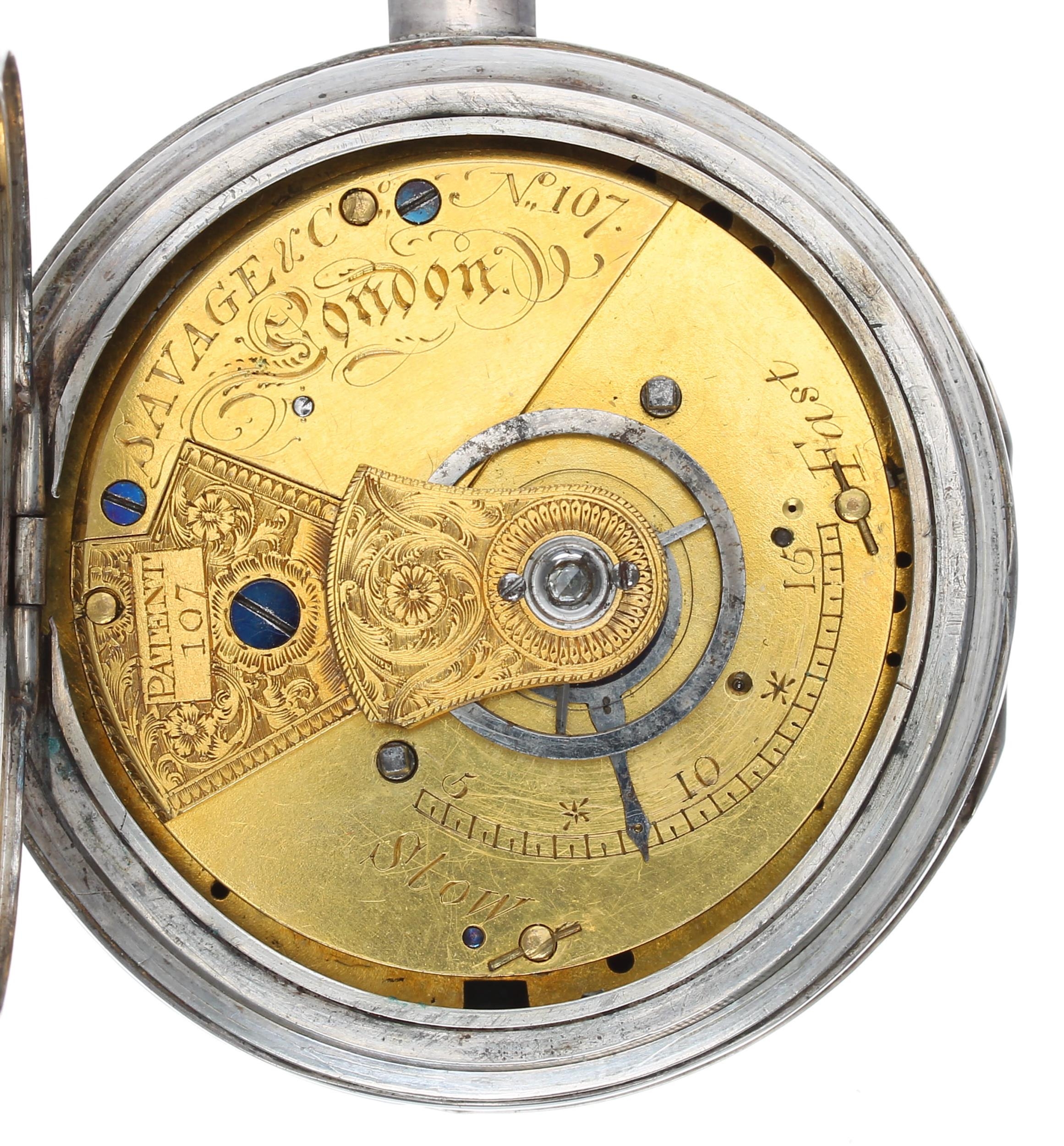 Savage & Co., London - 19th century verge pocket watch with alarm, the fusee movement signed - Image 3 of 4