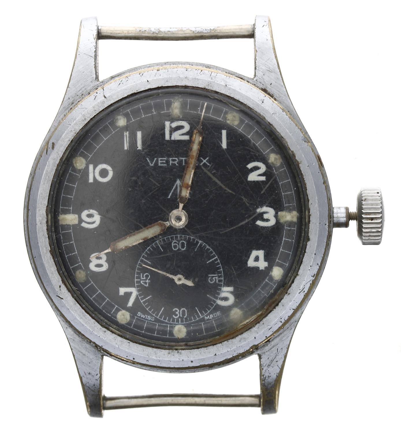 British Military issue nickel and stainless steel gentleman's wristwatch, Vertex signed circular