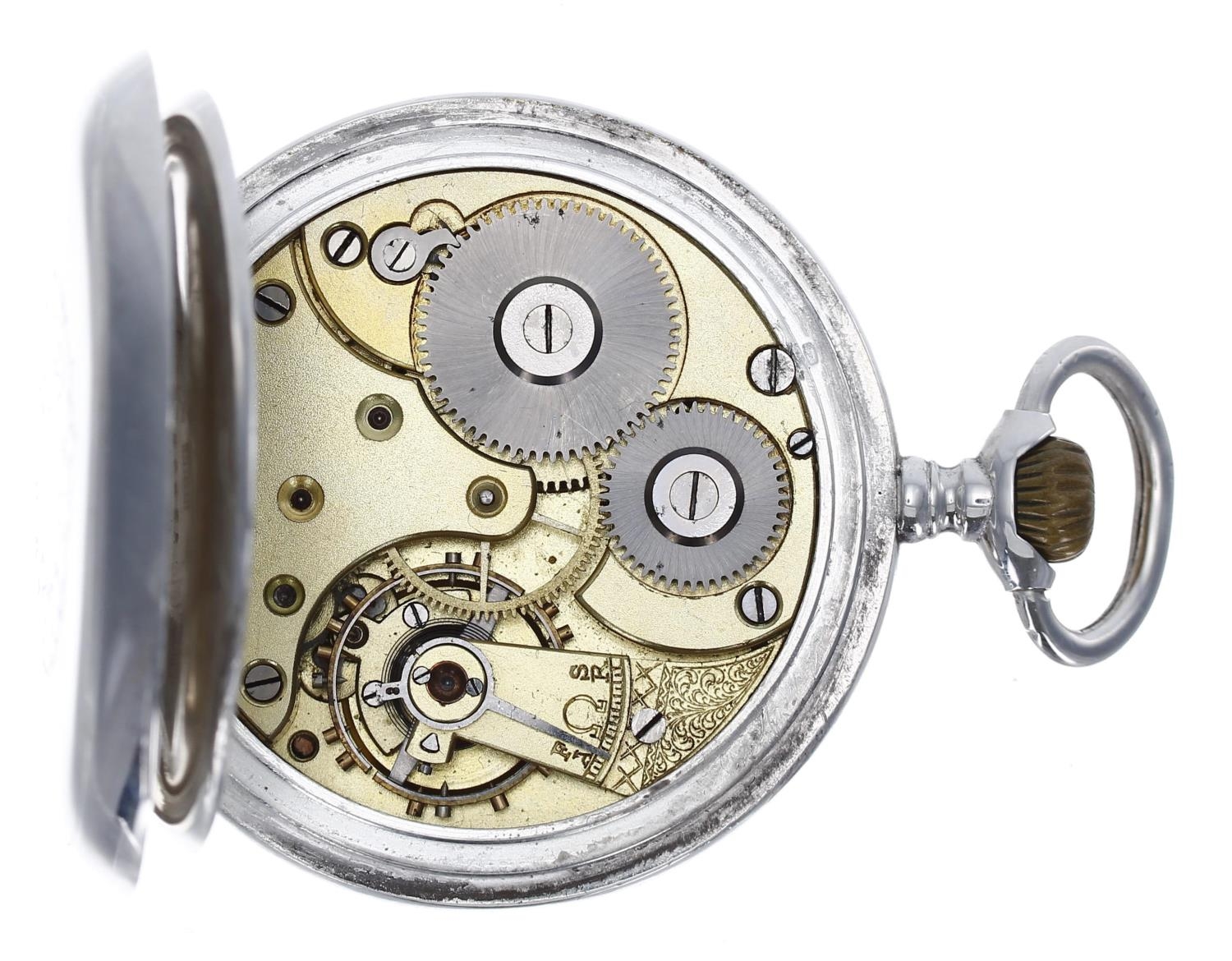 Omega - silver (0.800) lever pocket watch, signed movement, signed hinged cuvette, signed Arabic - Image 3 of 4