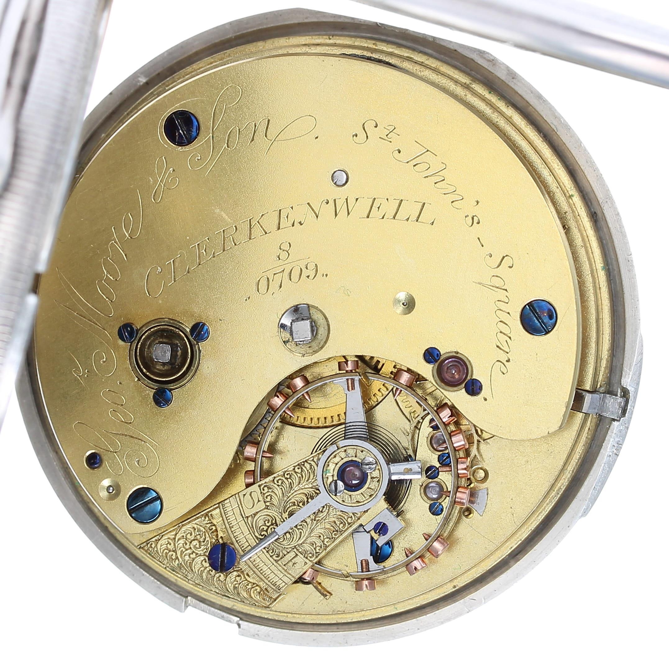 Geo’e Moore, Clerkenwell - early 20th century silver fusee lever half hunter pocket watch, London - Bild 4 aus 5