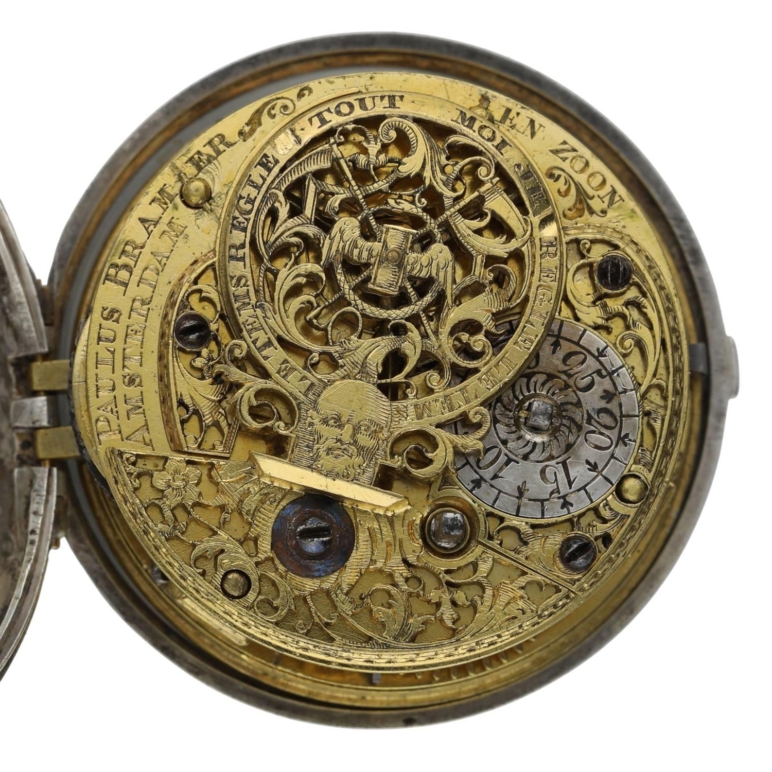 Paulus Bramer En Zoom, Amsterdam - Dutch 18th century silver pair cased verge calendar pocket watch, - Image 4 of 10