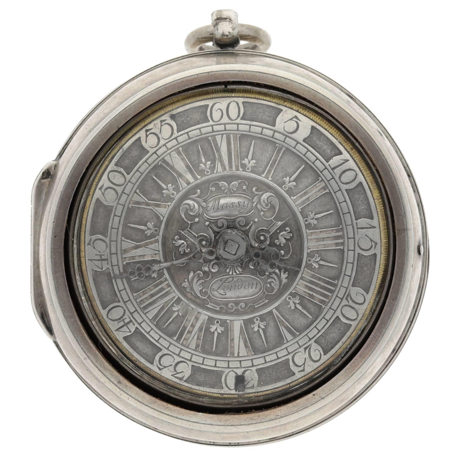 Massy, London - English early 18th century silver pair cased verge pocket watch, circa 1705, - Image 2 of 10