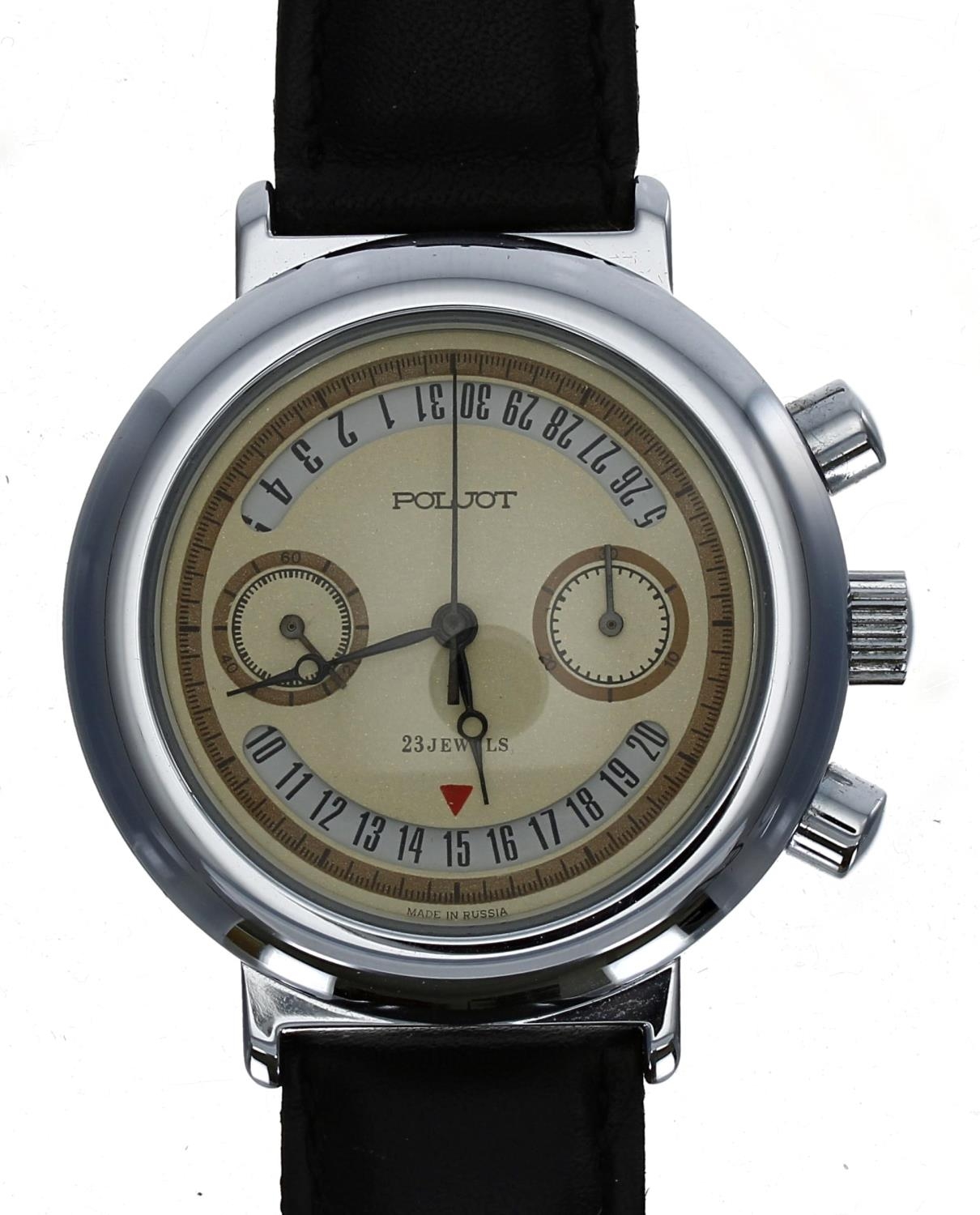 Poljot chronograph nickel/chrome and stainless steel gentleman's wristwatch, case no. 628xxx,
