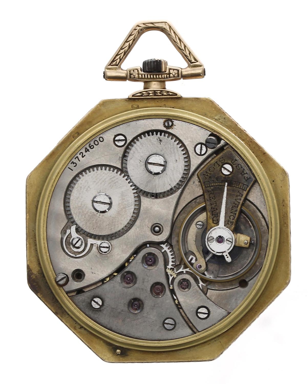 Swiss 14ct lever dress pocket watch, unsigned movement, no. 13724600, gilt dial with Arabic - Bild 3 aus 4