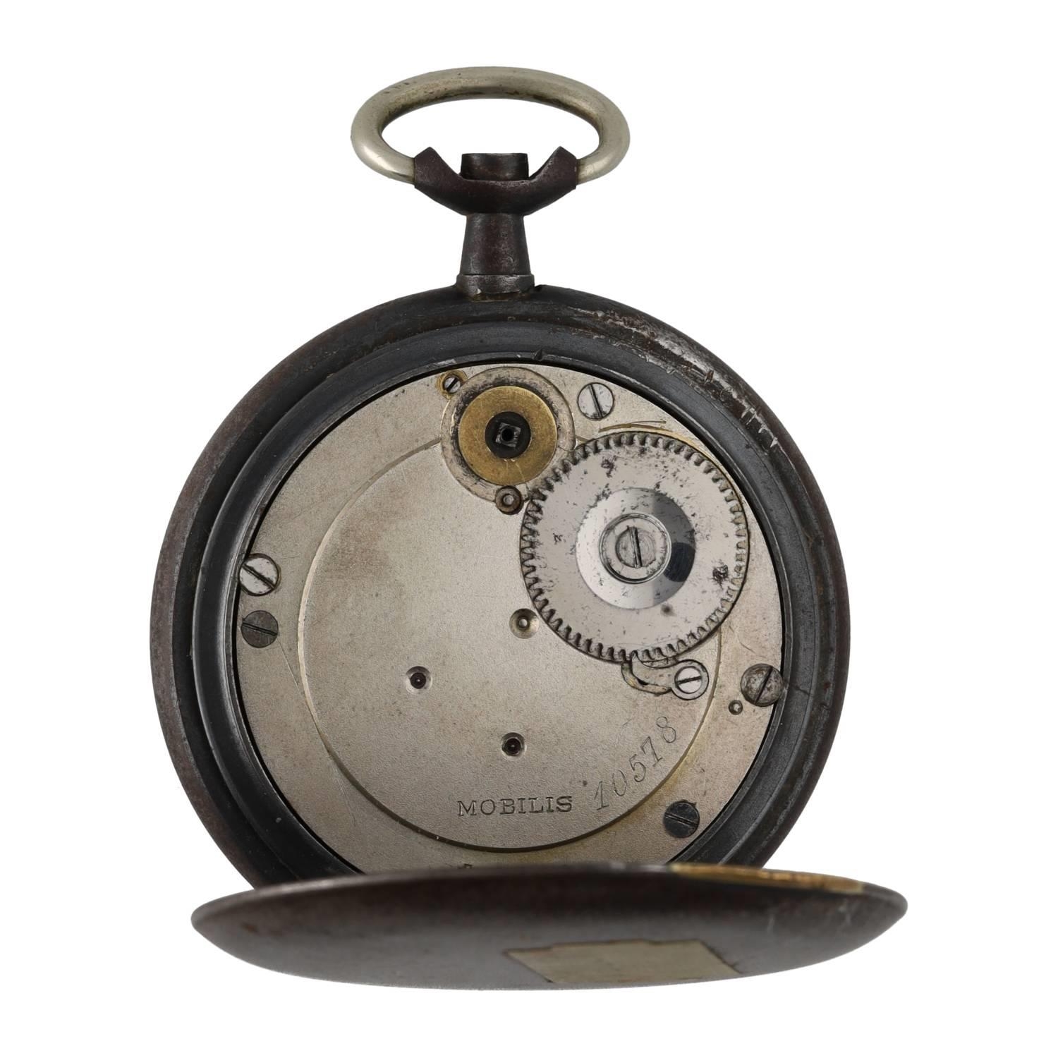 Interesting gunmetal Hebdomas style tourbillon pocket watch for repair, the movement signed Mobilis, - Image 2 of 3