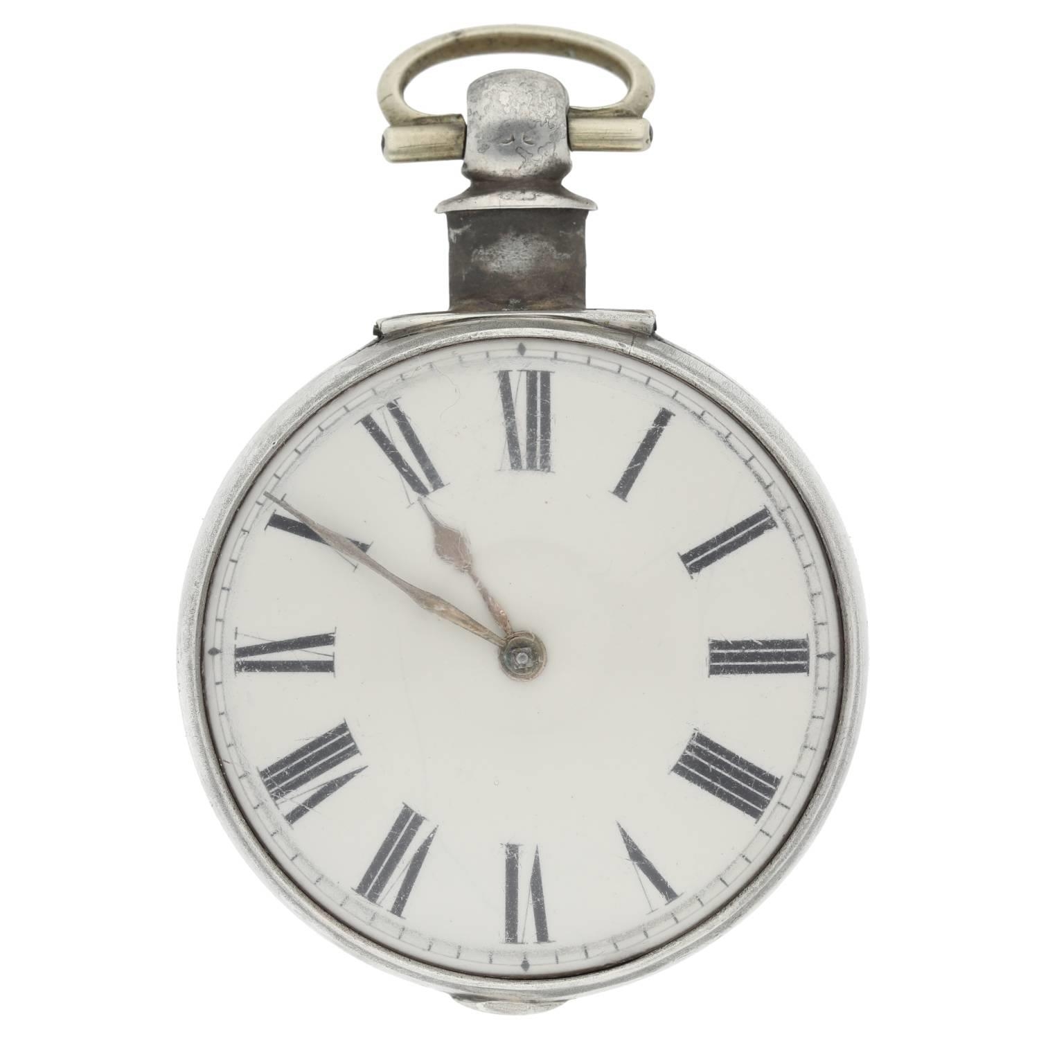 English 19th century silver pair cased verge pocket watch, London 1848, unsigned fusee movement, no. - Bild 3 aus 7