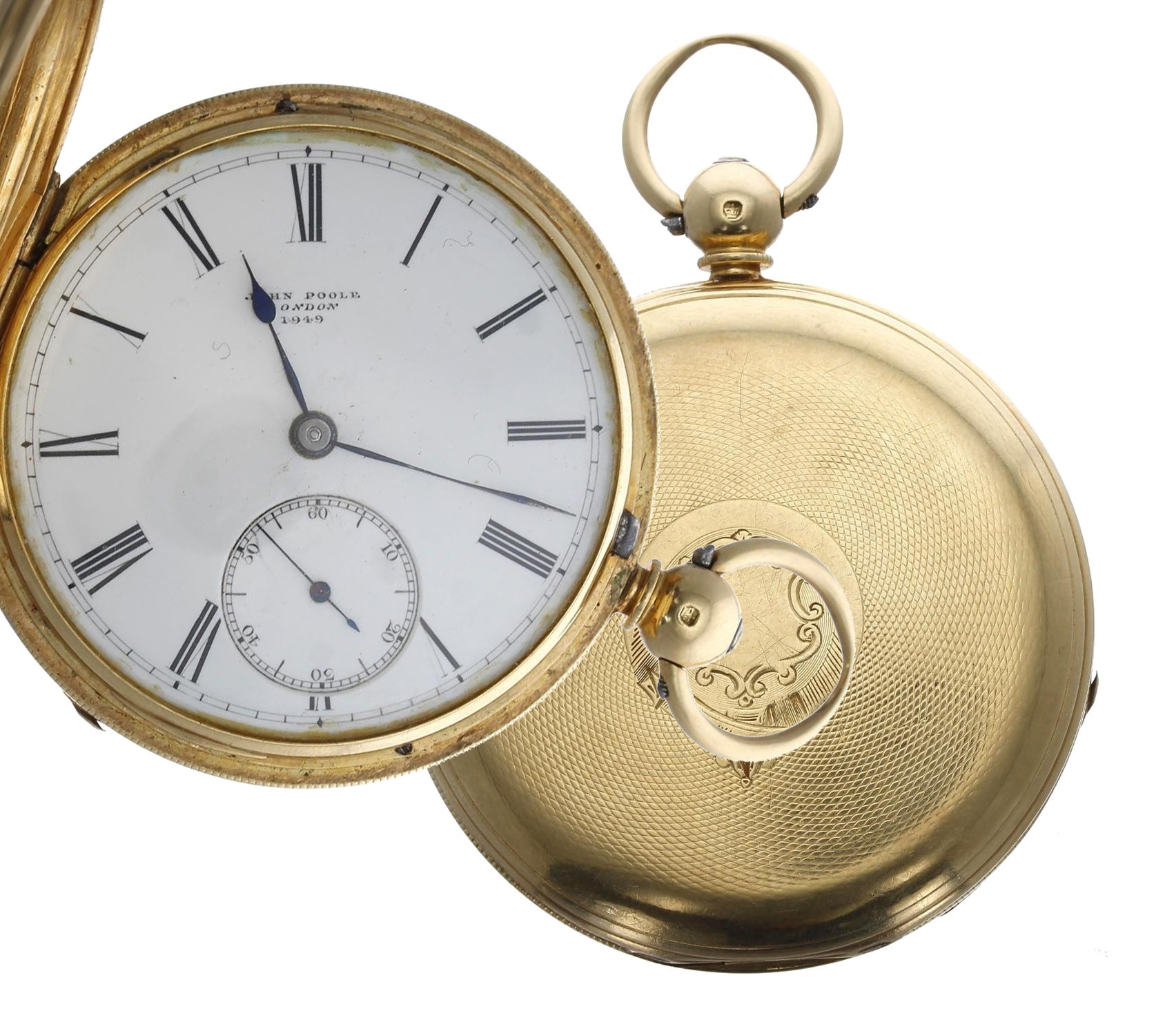 John Poole, London - Victorian 18ct fusee lever hunter pocket watch, the free sprung gilt three