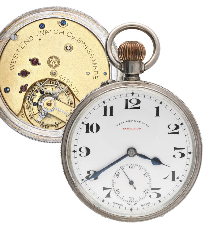 West End Watch Co. 'Excelsior' silver (0.925) lever pocket watch, Longines cal. 19.96 signed
