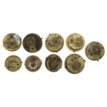 Nine fusee verge pocket watch movements, unsigned (9)