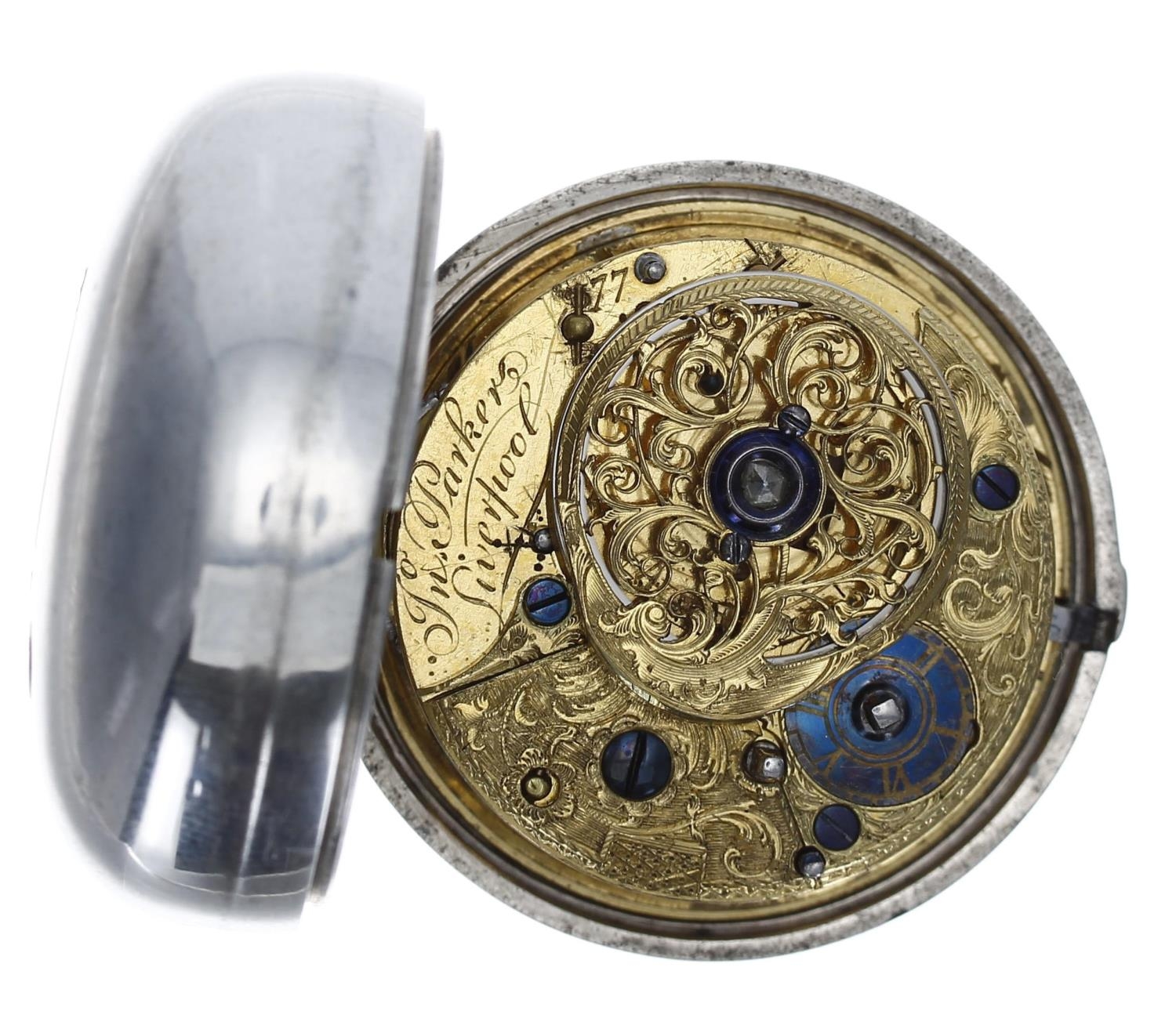 John Parker, Liverpool - George III silver pair cased verge pocket watch, London 1765, the - Image 3 of 7