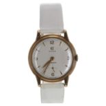 Cyma Cymaflex 9ct mid-size gentleman's wristwatch, London 1961, circular silvered dial with