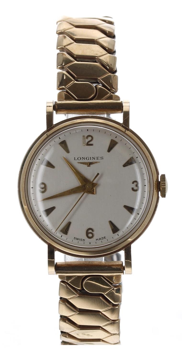 Longines 9ct gentleman's wristwatch, case no. 924, serial no. 9511243, circa 1954, circular silvered