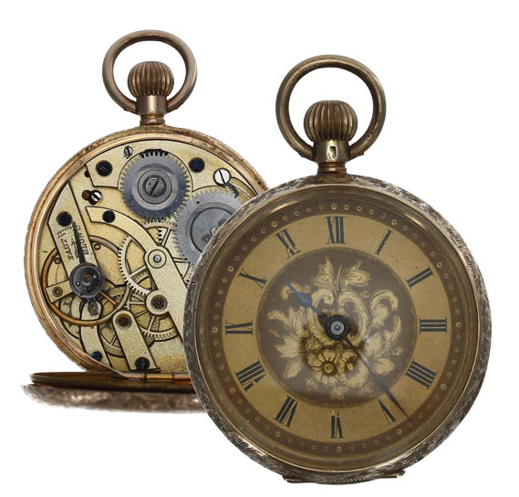 Waltman - 14ct cylinder engraved fob watch, the gilt frosted bar movement signed Waltman, metal