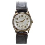 Avia 9ct mid-size cushion cased gentleman's wristwatch, London 1960, circular silvered dial,